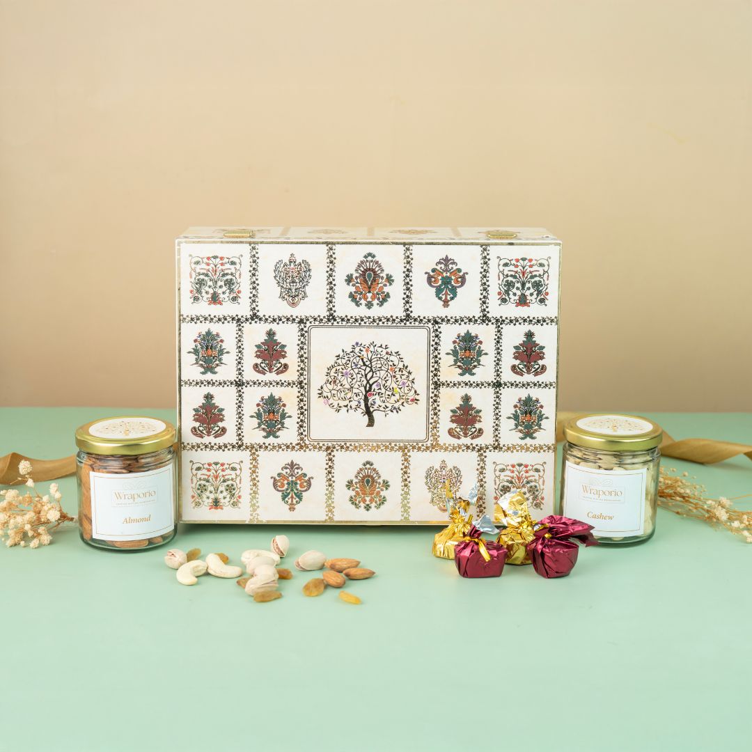 Foil Tree Print Wooden Premium Hamper Box