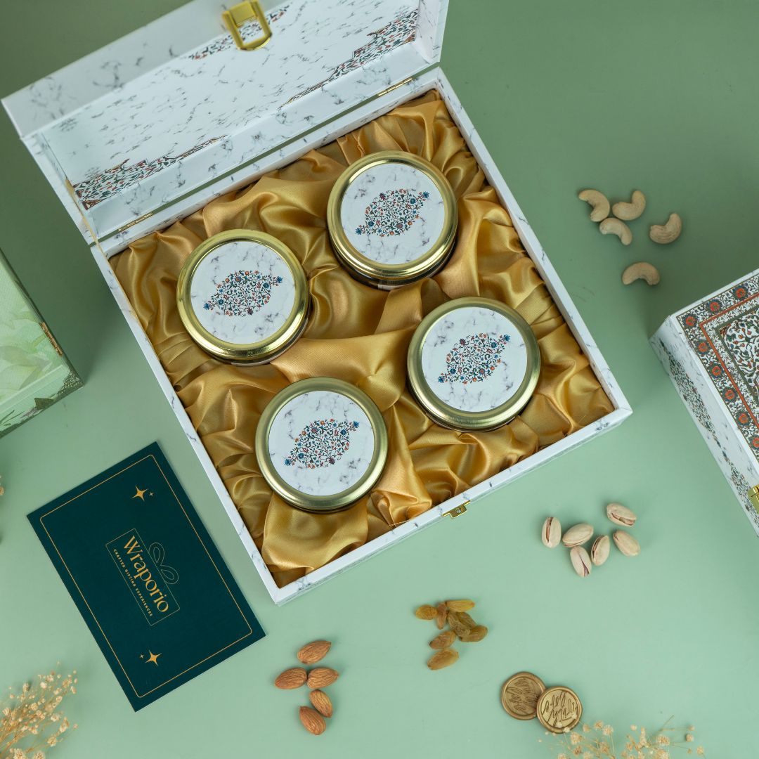 4 Jar White Marble Wooden Box
