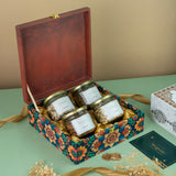 4 Jar Red Floral Foil Wooden Box