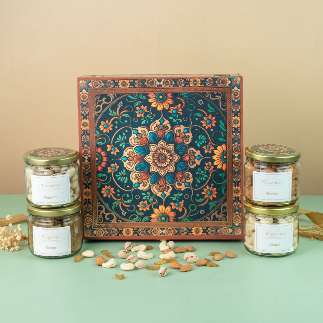 4 Jar Red Floral Foil Wooden Box