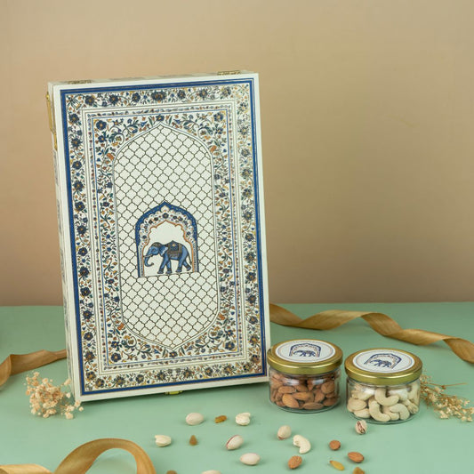 Giant 2 Jar White Marble Wooden Box