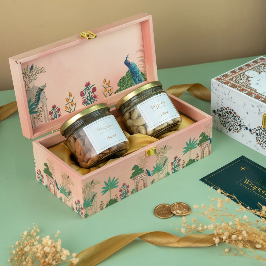 2 Jar Pink Peacock Wooden Gift Box