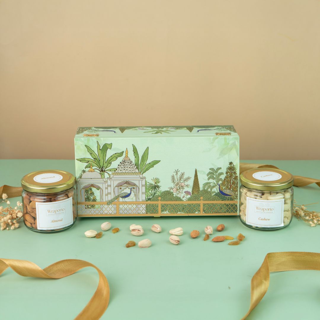 2 Jar Green Garden Theme Wooden Gift Box