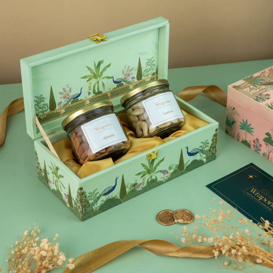 2 Jar Green Garden Theme Wooden Gift Box