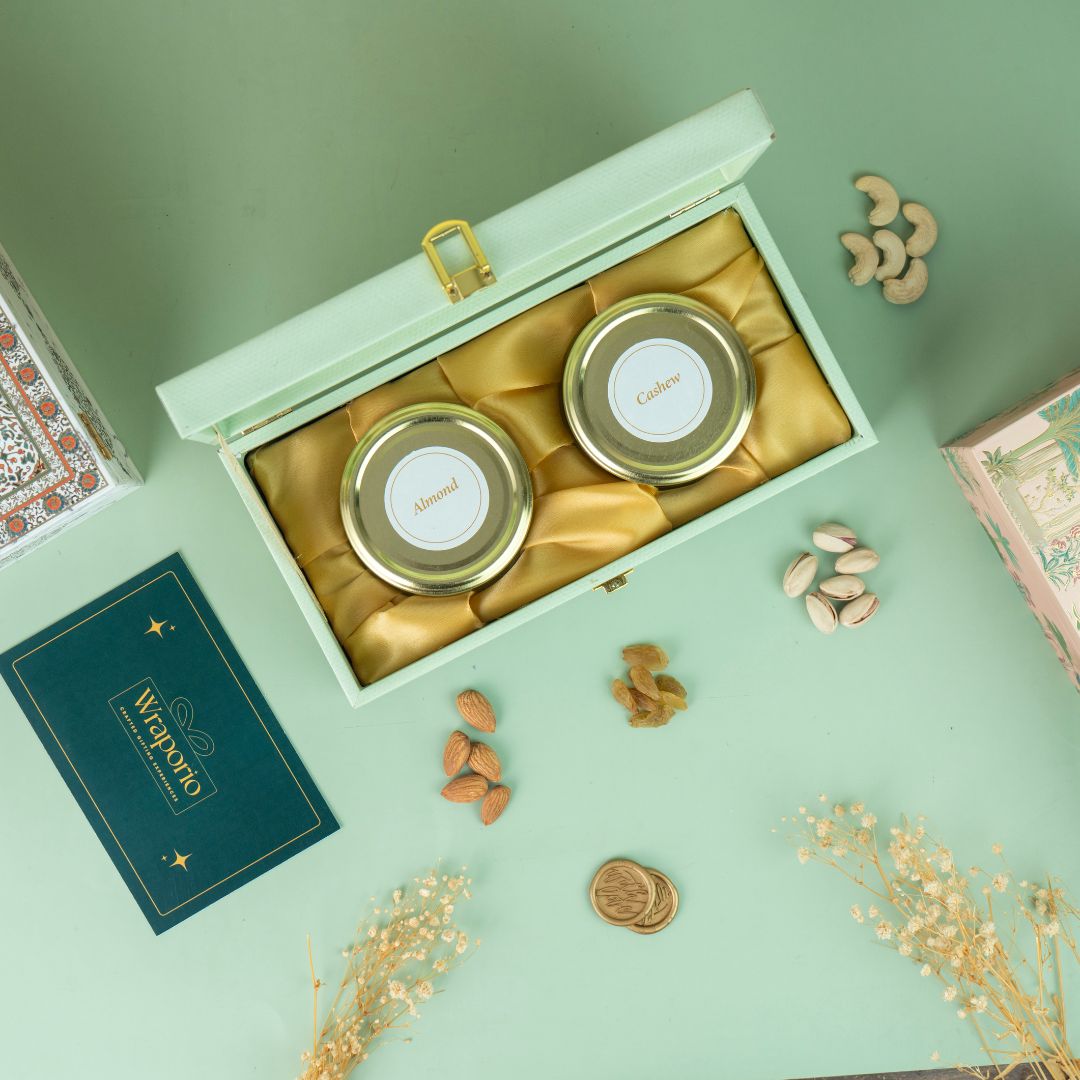 2 Jar Green Garden Theme Wooden Gift Box