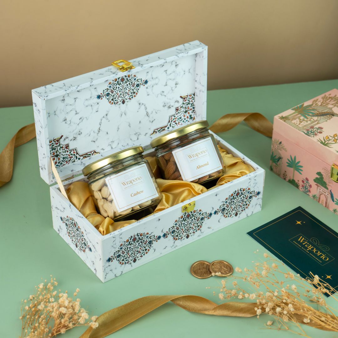 2 Jar White Marble Wooden Gift Box