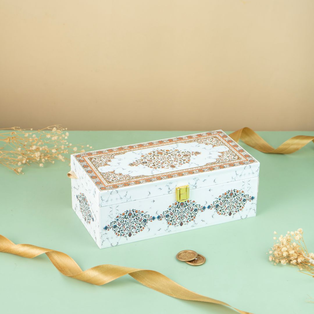 2 Jar White Marble Wooden Gift Box