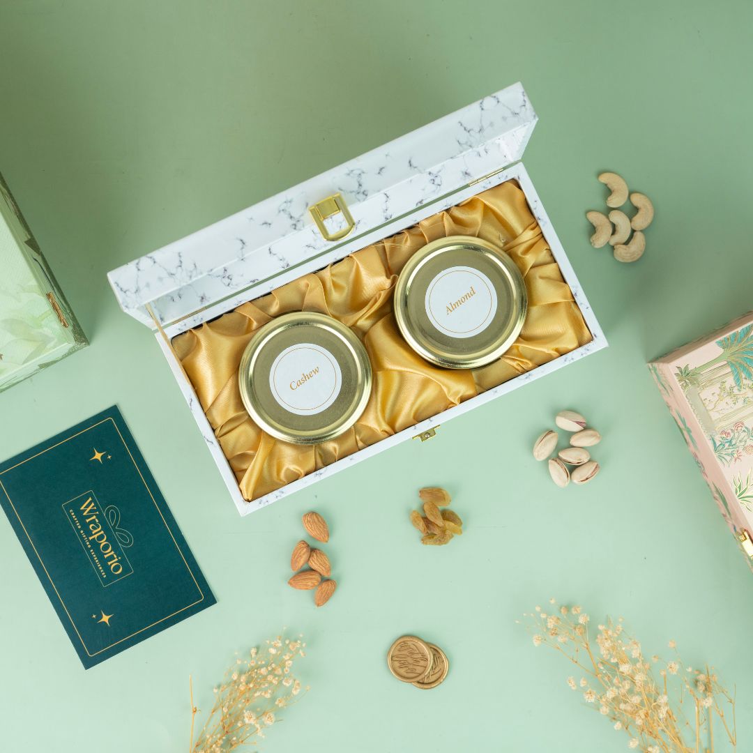 2 Jar White Marble Wooden Gift Box