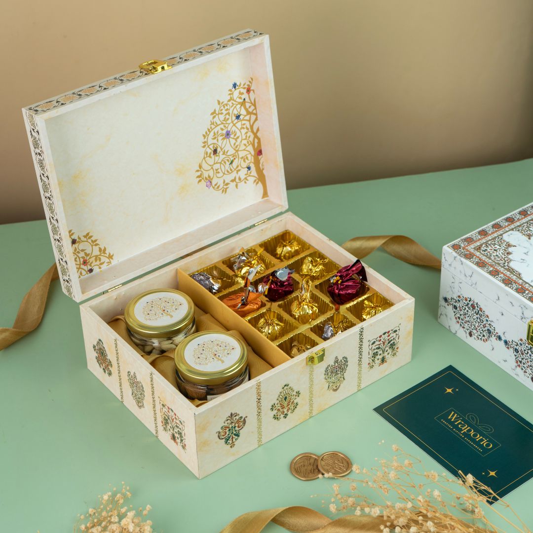 Foil Tree Print Wooden Premium Hamper Box